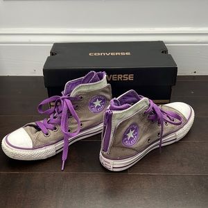 Converse All Star double tongue zipup back grey/purple high tops jr sz 13 in box